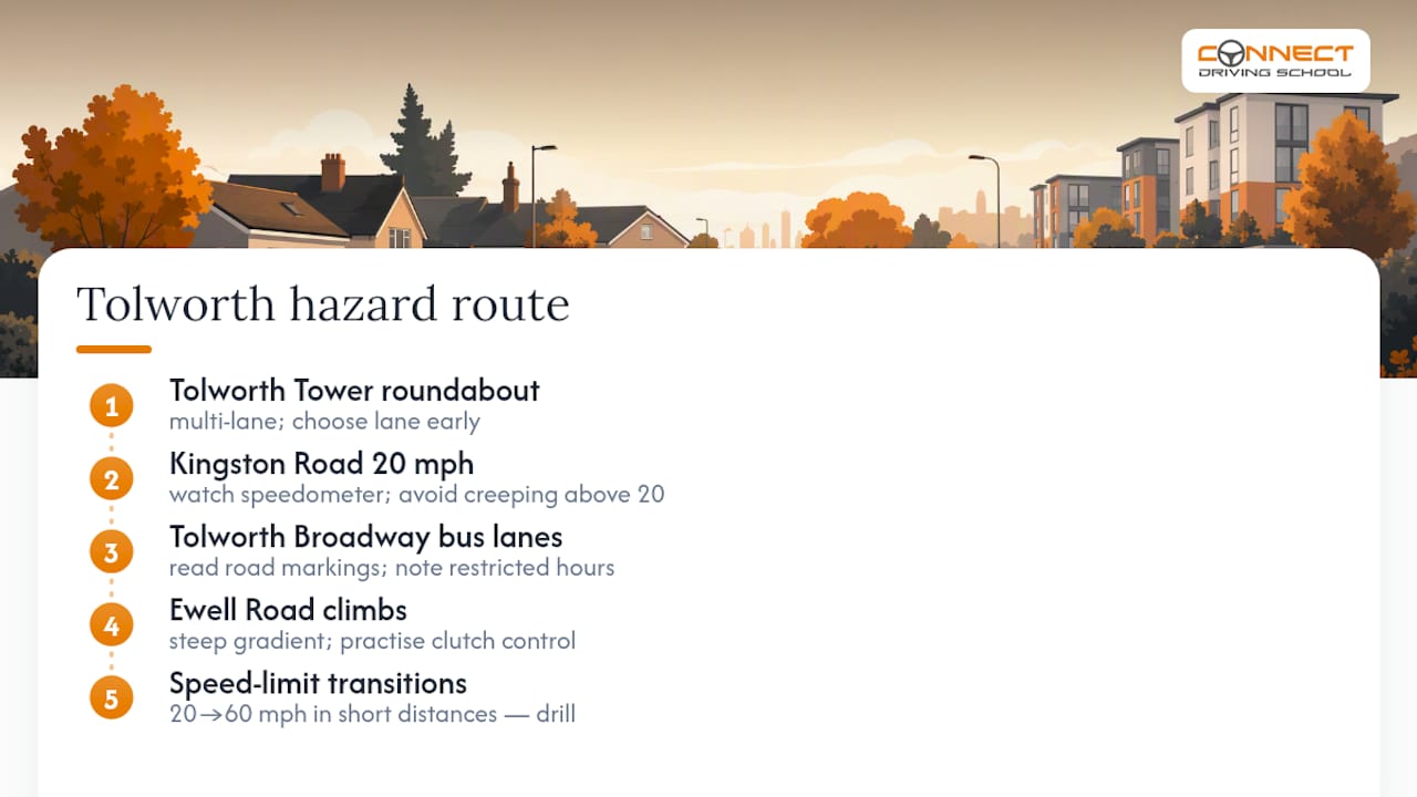 Pass Tolworth Test: 40 Minute Mock, Instructor Led Hazard Drills 2 Four Tolworth hazards and changing speed limits