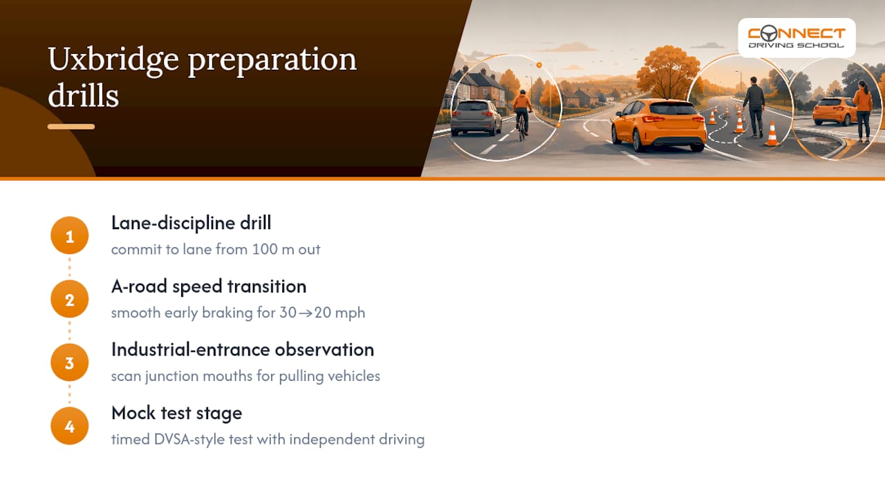 Uxbridge Test Routes: 12–15 km, Lane Hazards and 3 Drills 1 Three Uxbridge driving drills and hazards