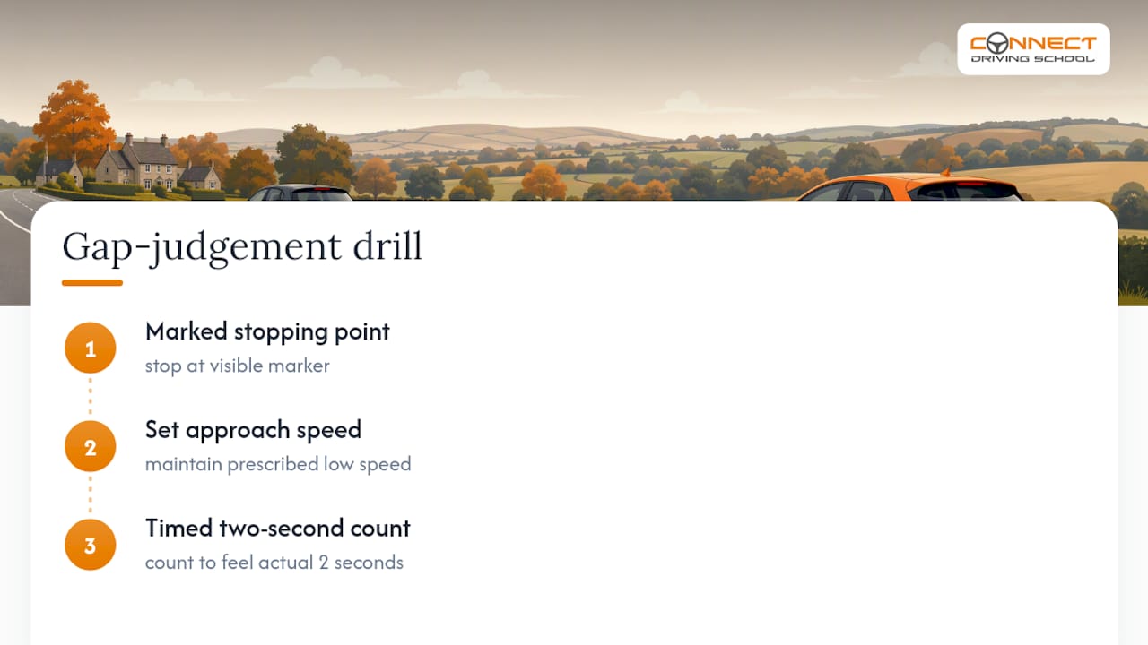 12–96m Stopping Distances in the UK: Two Second Rule, Instructor Drills 2 Three-step gap judgement drill