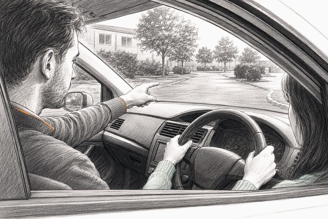 Calm first driving lesson on UK road