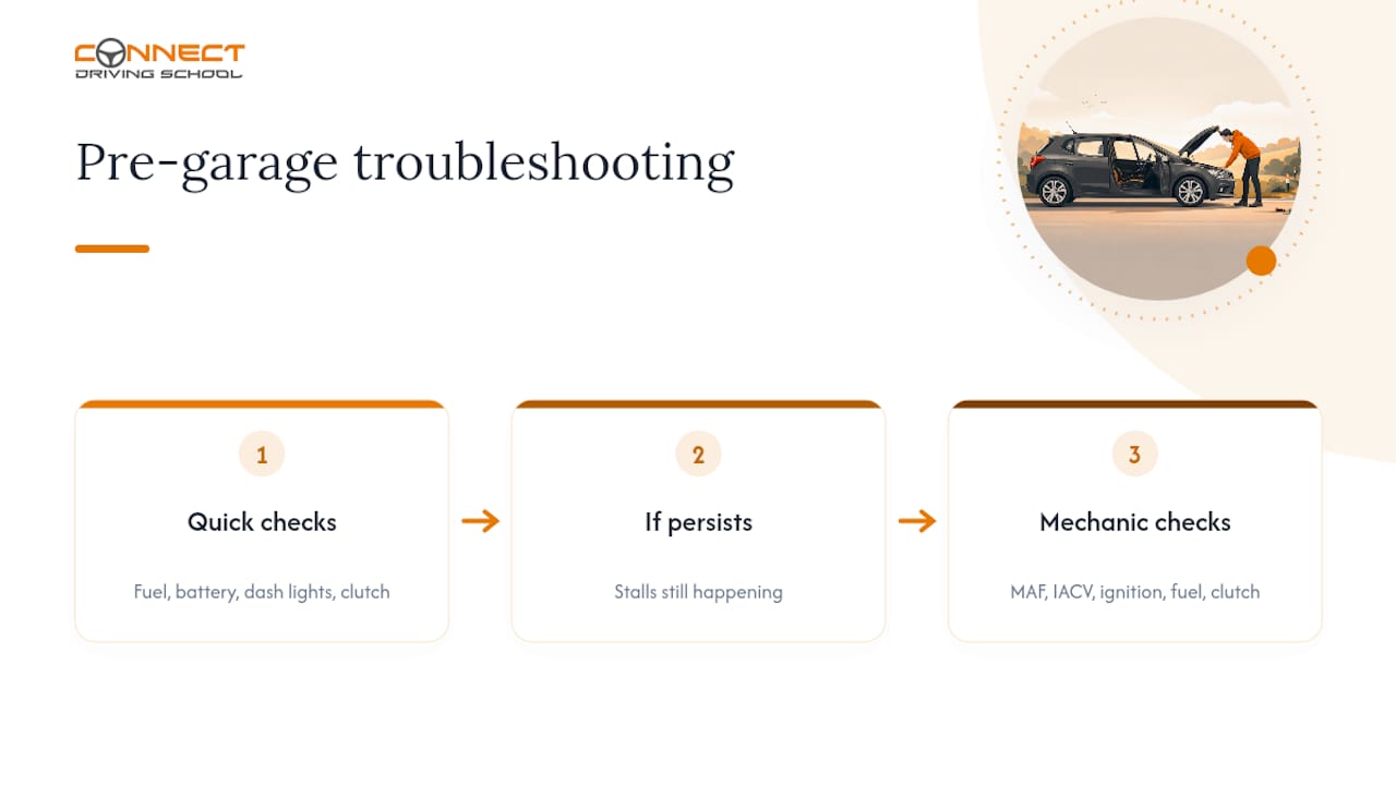 One Stall Won't Fail You: DVSA Rules and Drills to Stop Stalling a Car 2 Mechanical stalling troubleshooting checks