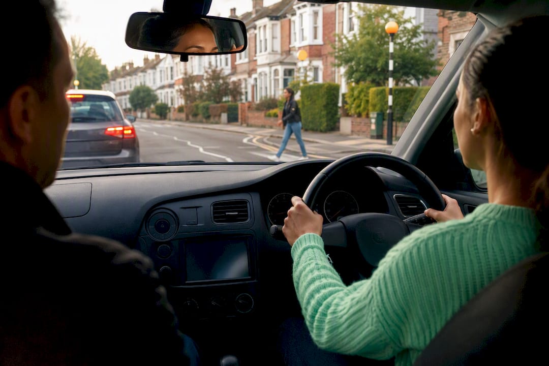 Hit 47/50 on Your UK Theory Test in 2–6 Weeks With an Instructor's Plan 1 Learner spotting brake lights and pedestrian