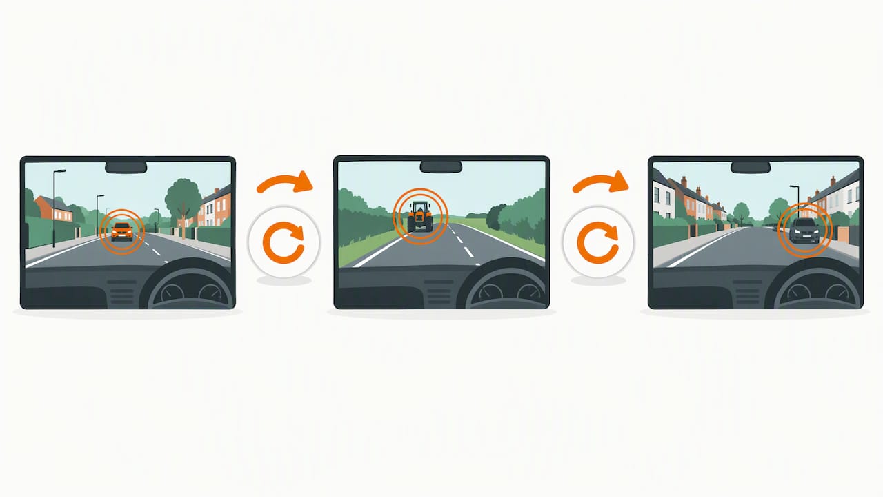 Separate hazard perception clips with reset focus