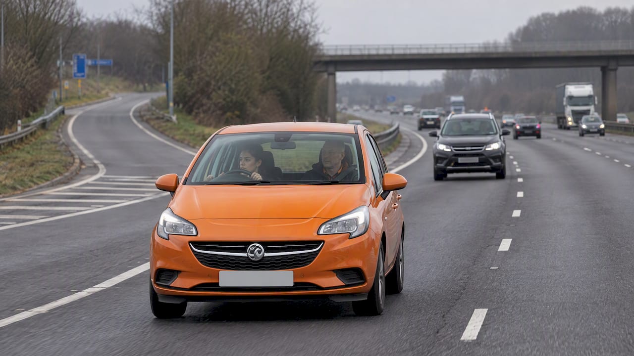 Learners on UK Motorways: What ADIs Check Before They Go 1 RHD learner car joining UK motorway