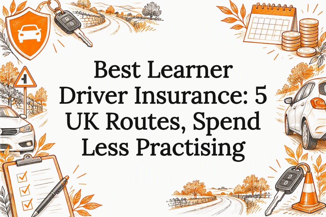 Learner insurance title card with sketched icons